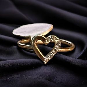 Vintage 14K HE Espo simulated diamond open heart ring